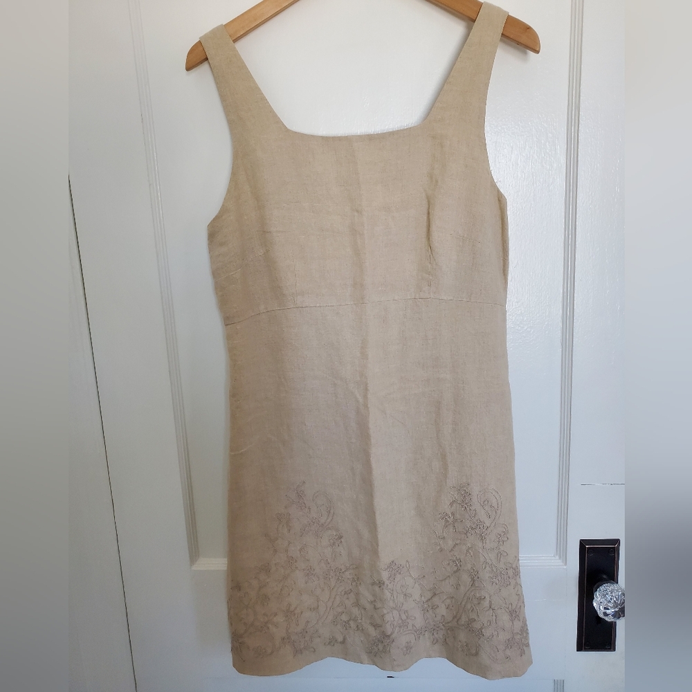 Vintage The Limited natural linen embroidered sleeveless dress womens sz 8